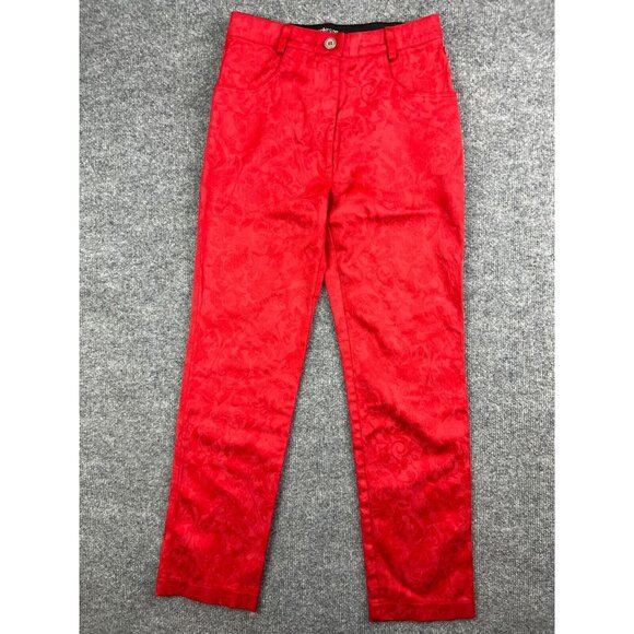 Walking Art Australia Women's 4 Red Floral Slim Leg Pull On Pants High Rise - Picture 1 of 8